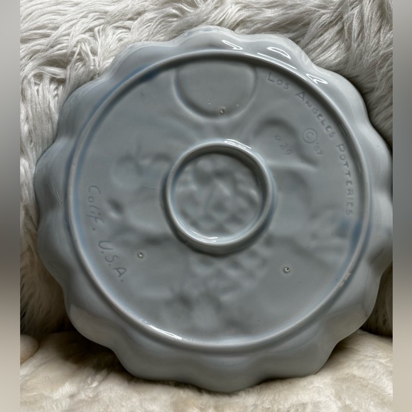 Los Angeles Potteries Serving Platter Attached Dip Bowl Green Fruit Vintage '67 - Picture 2 of 4